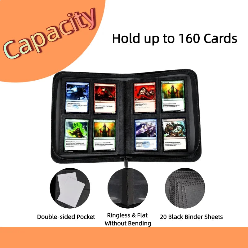 The Ultimate 4-Pocket Zippered Card Binder - 160 Side-Loading Pockets for TCG, Sports &amp; Collectible Cards!