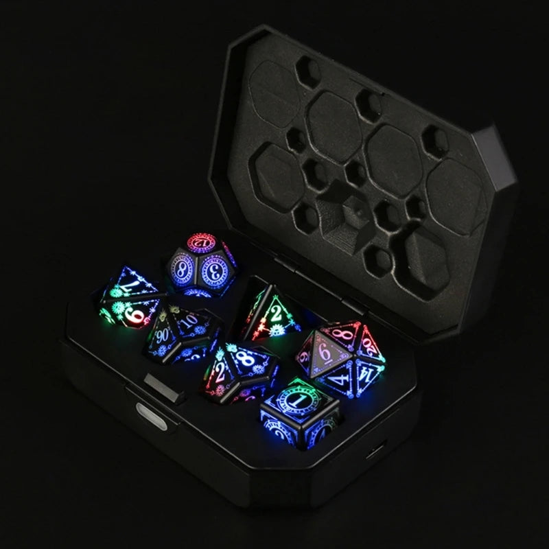 Electronic Polyhedral Dices for Tabletop Game Player, Rechargeable, Glowing LED Dices, Role Playing Game, 7 Pcs