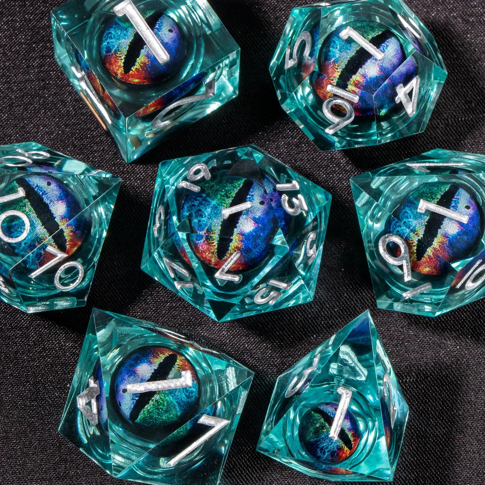 The Dragon's Gaze Polyhedral Dice Set (7-Piece) Liquid Core D&D Dice Set, Sharp Edge Resin Dungeon and Dragon Dice, Role Playing RPG D and D Dice D20 D12 D10 D8 D6 D4
