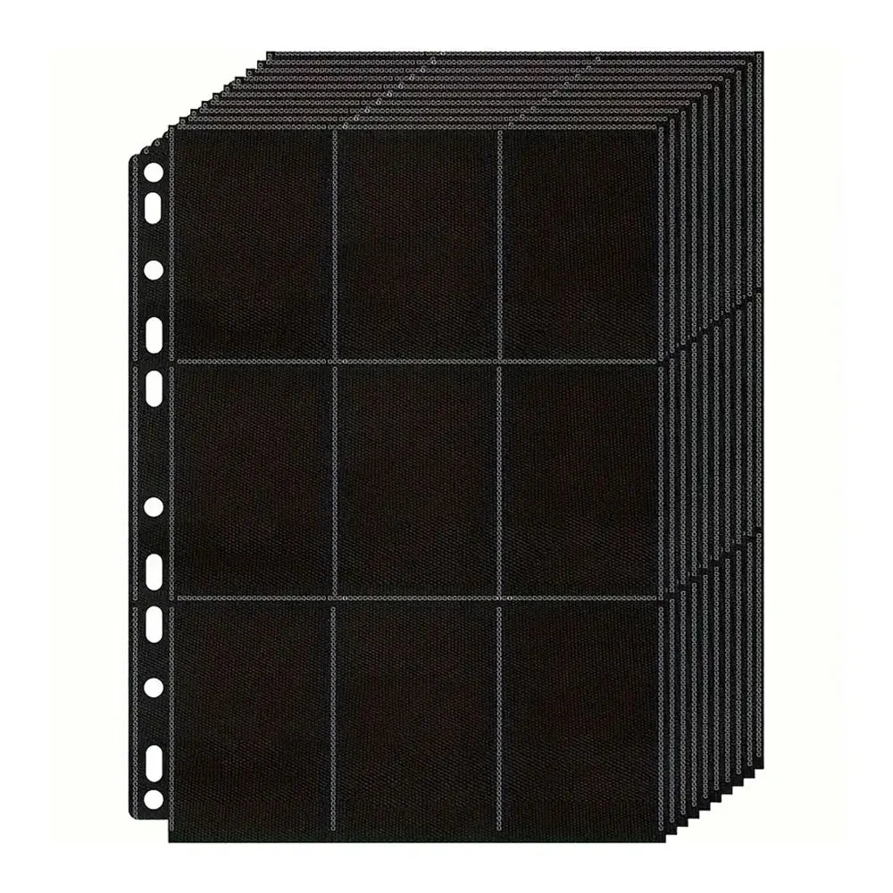 10Pack  Premium 9-Pocket Side-Loading Card Binder Pages (Black Backing) for 180 Game Cards
