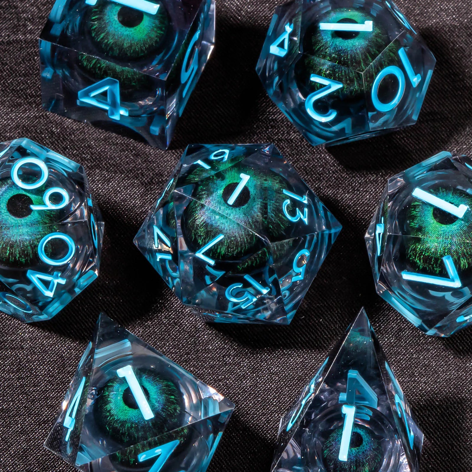 The Dragon's Gaze Polyhedral Dice Set (7-Piece) Liquid Core D&D Dice Set, Sharp Edge Resin Dungeon and Dragon Dice, Role Playing RPG D and D Dice D20 D12 D10 D8 D6 D4
