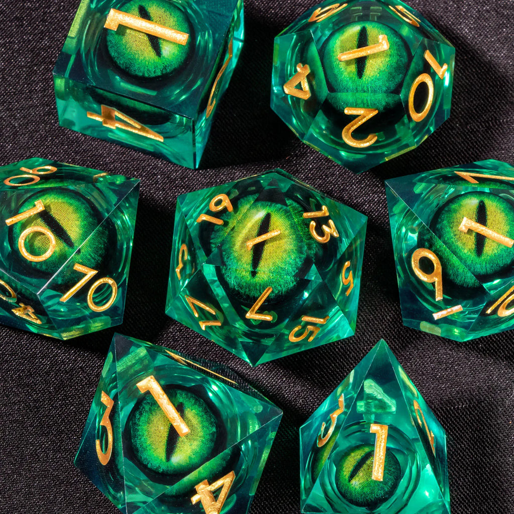 The Dragon's Gaze Polyhedral Dice Set (7-Piece) Liquid Core D&D Dice Set, Sharp Edge Resin Dungeon and Dragon Dice, Role Playing RPG D and D Dice D20 D12 D10 D8 D6 D4