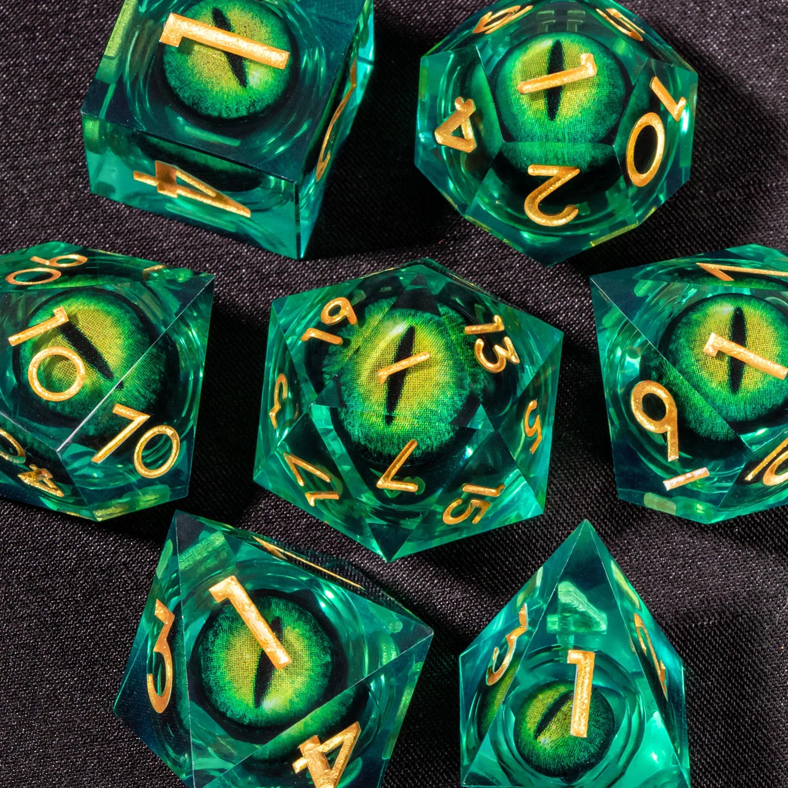 The Dragon's Gaze Polyhedral Dice Set (7-Piece) Liquid Core D&D Dice Set, Sharp Edge Resin Dungeon and Dragon Dice, Role Playing RPG D and D Dice D20 D12 D10 D8 D6 D4