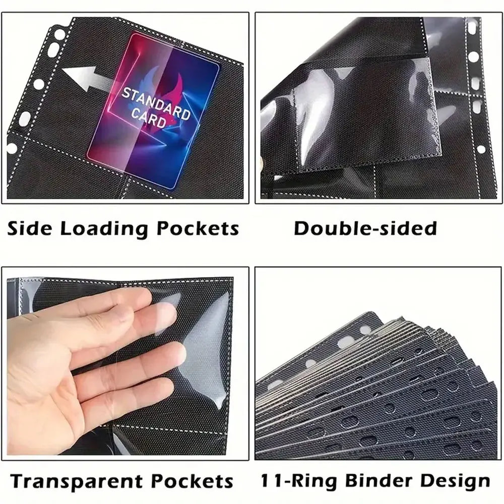 10Pack  Premium 9-Pocket Side-Loading Card Binder Pages (Black Backing) for 180 Game Cards