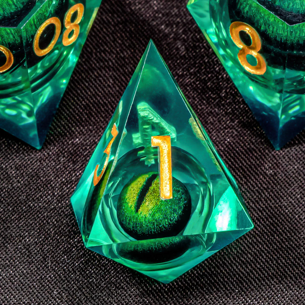 The Dragon's Gaze Polyhedral Dice Set (7-Piece) Liquid Core D&D Dice Set, Sharp Edge Resin Dungeon and Dragon Dice, Role Playing RPG D and D Dice D20 D12 D10 D8 D6 D4