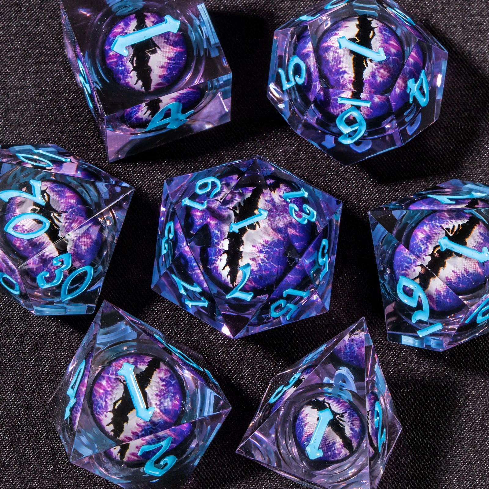 The Dragon's Gaze Polyhedral Dice Set (7-Piece) Liquid Core D&D Dice Set, Sharp Edge Resin Dungeon and Dragon Dice, Role Playing RPG D and D Dice D20 D12 D10 D8 D6 D4