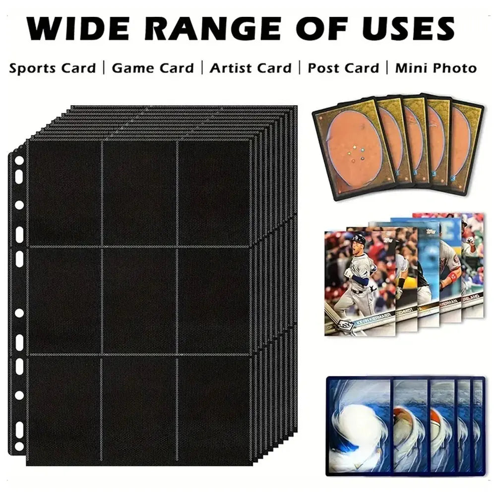 10Pack  Premium 9-Pocket Side-Loading Card Binder Pages (Black Backing) for 180 Game Cards